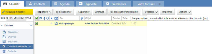 retirer un e-mail des spams sur laposte.net