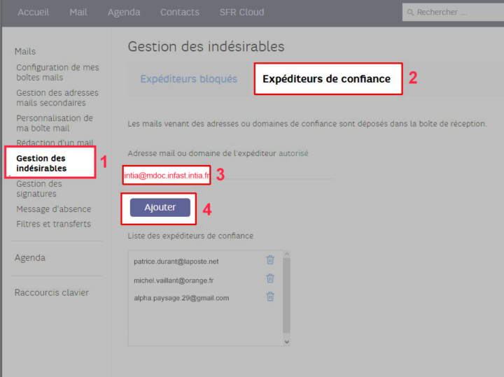 Approuver un expediteur sur webmail SFR