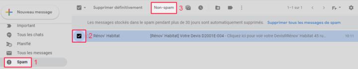 retirer un mail du spam sur gmail