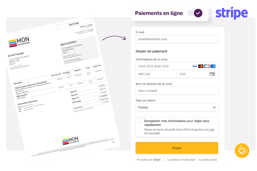 Paiement en ligne d'une facture sur INFast avec son partenaire Stripe