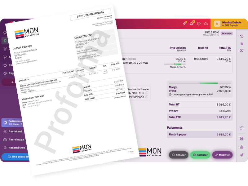 Modèle facture proforma logiciel devis factures INFast