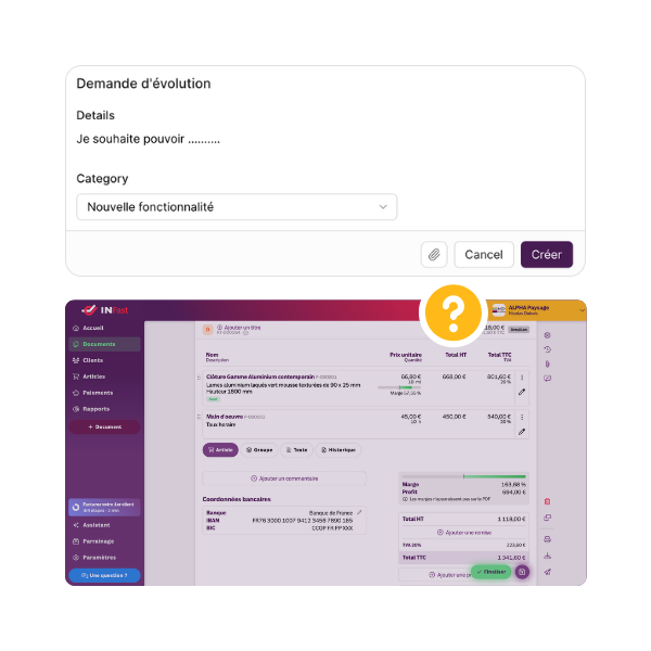 Demandes d'évolution du logiciel de facturation INFAst