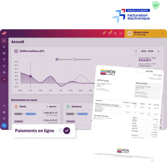 Tableau de bord du logiciel INFast